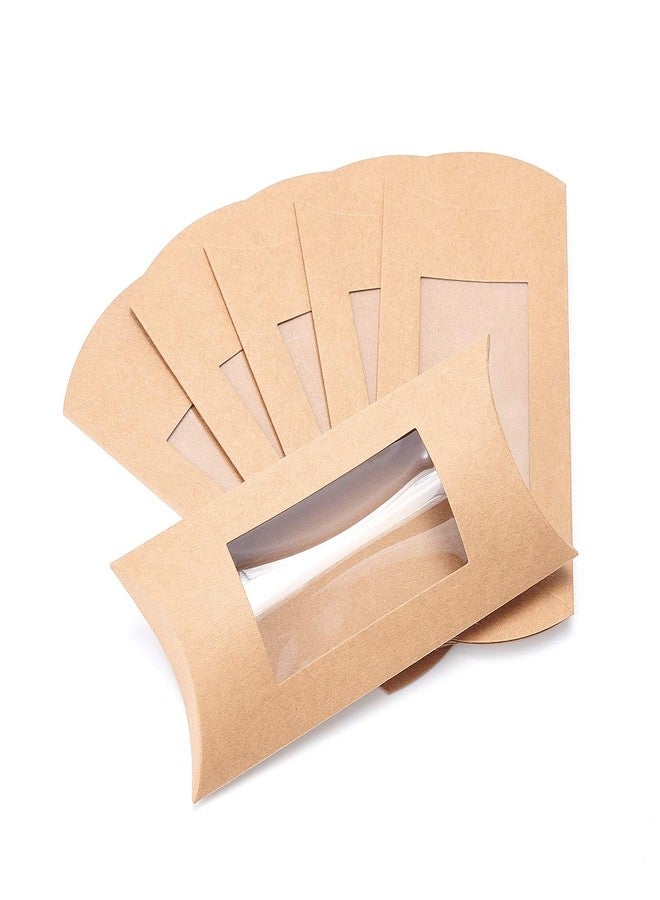 BENECREAT 30pcs 7.3x3x1 Inches Brown Kraft Paper Pillow Boxes with Clear Window, Candy Packaging Box Treat Box for Birthday Wedding Party - Image 4